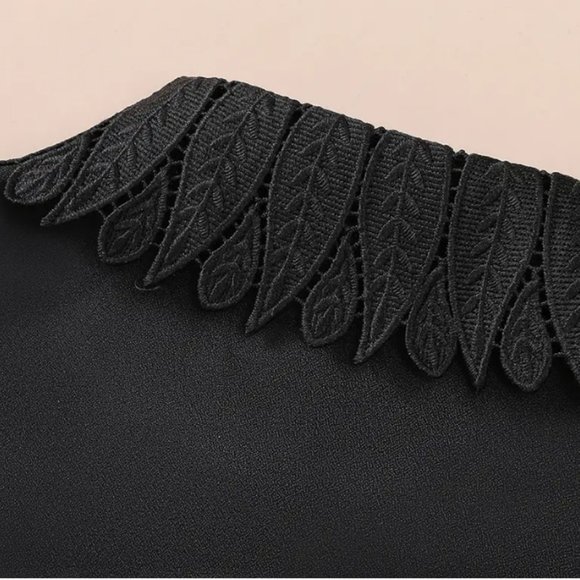 HP👌Black Chiffon False Collar Lace Leaf Embroidery - Picture 3 of 6